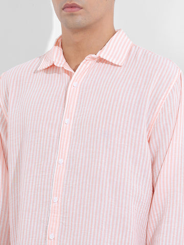 Men's Pink Relaxed Fit Striped Casual Shirt