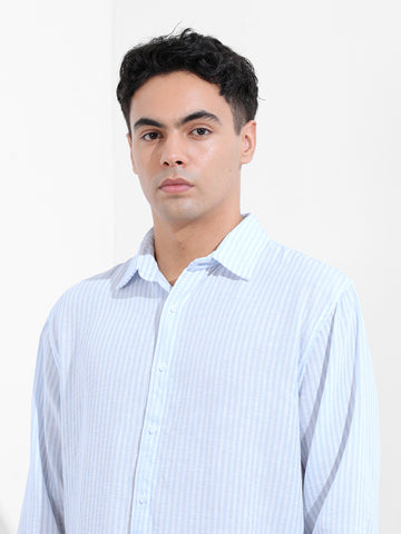 Men's Blue Relaxed Fit Striped Casual Shirt