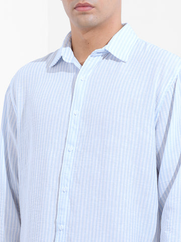 Men's Blue Relaxed Fit Striped Casual Shirt