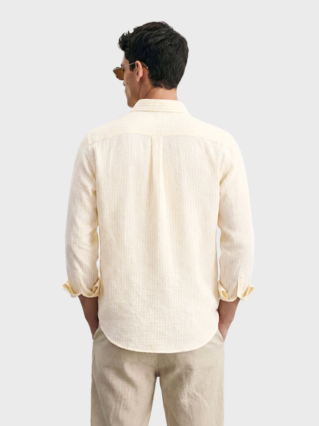 Men's Yellow Relaxed Fit Striped Casual Shirt