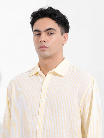 Men's Yellow Relaxed Fit Striped Casual Shirt