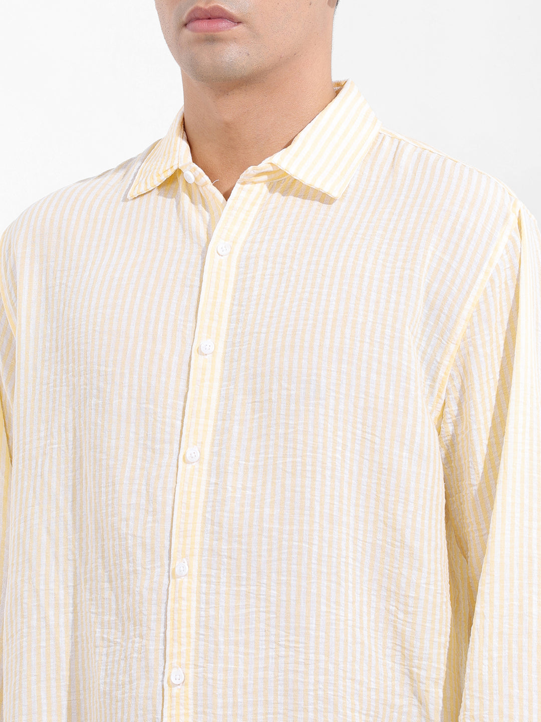Men's Yellow Relaxed Fit Striped Casual Shirt