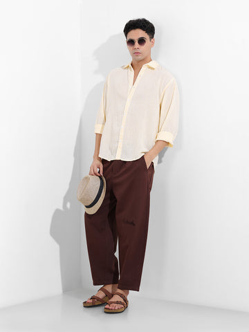 Men's Yellow Relaxed Fit Striped Casual Shirt