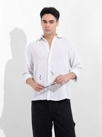 Men's Purple Relaxed Fit Striped Casual Shirt