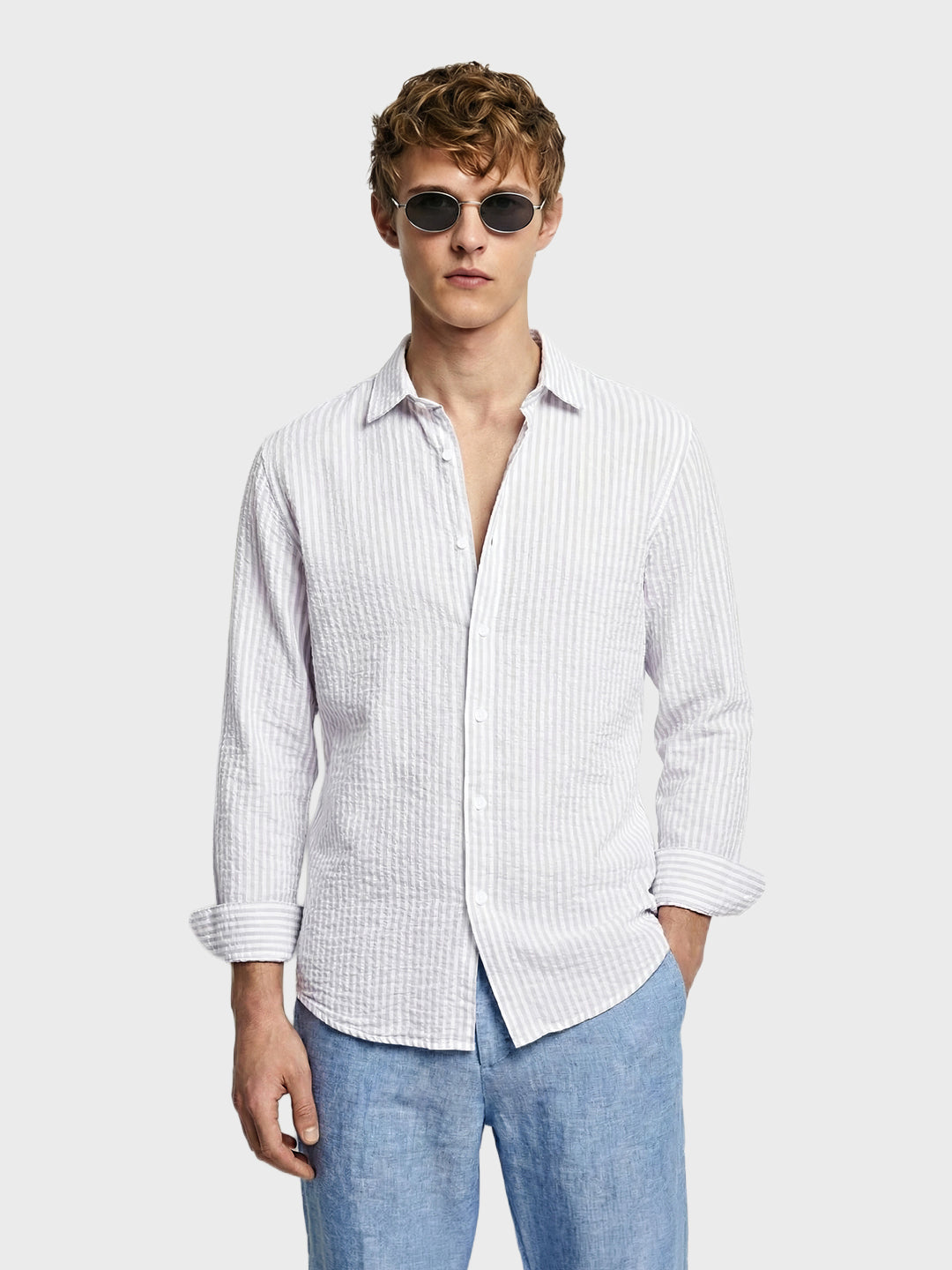 Men's Purple Relaxed Fit Striped Casual Shirt