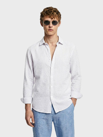 Men's Purple Relaxed Fit Striped Casual Shirt