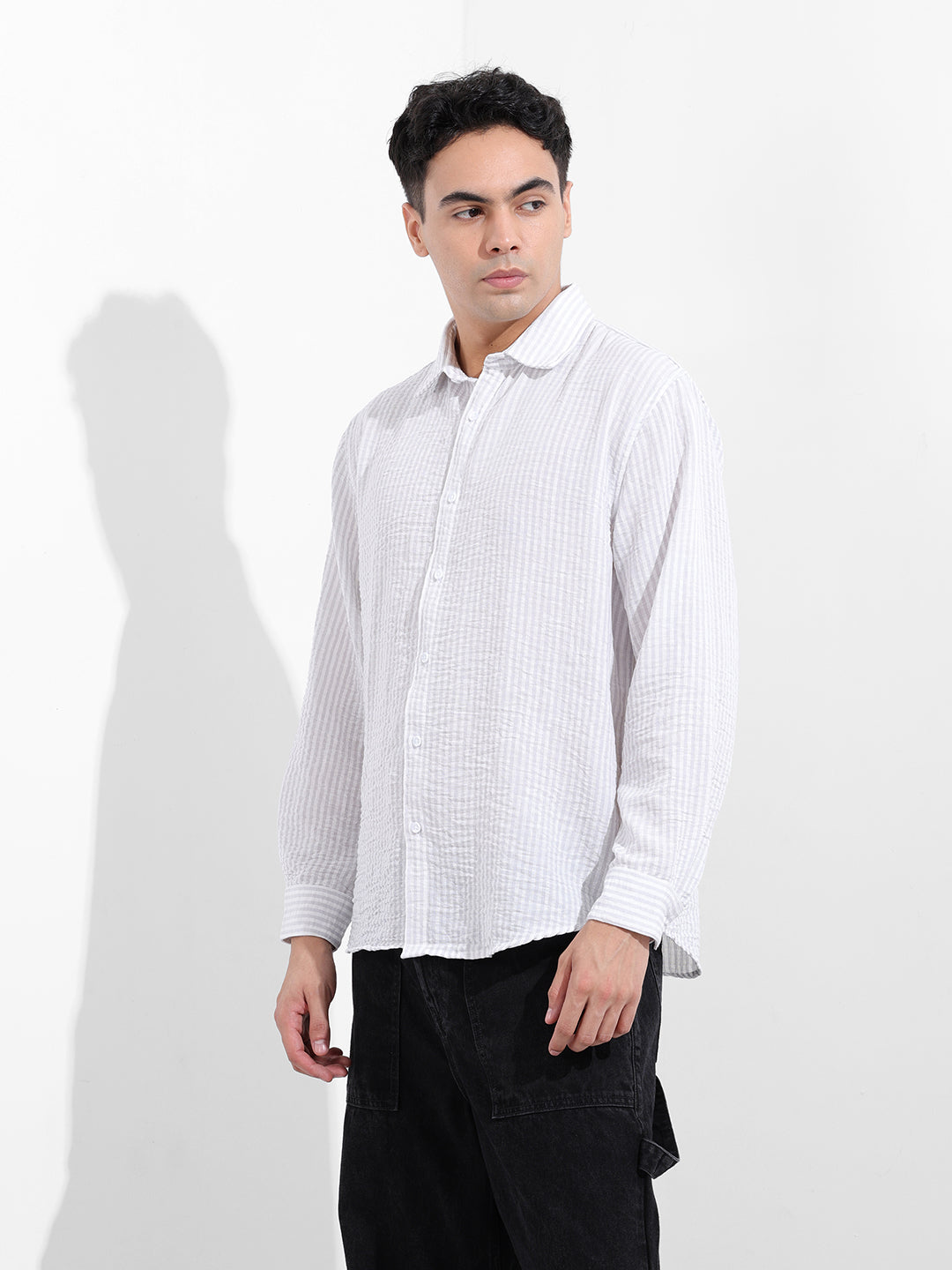 Men's Purple Relaxed Fit Striped Casual Shirt