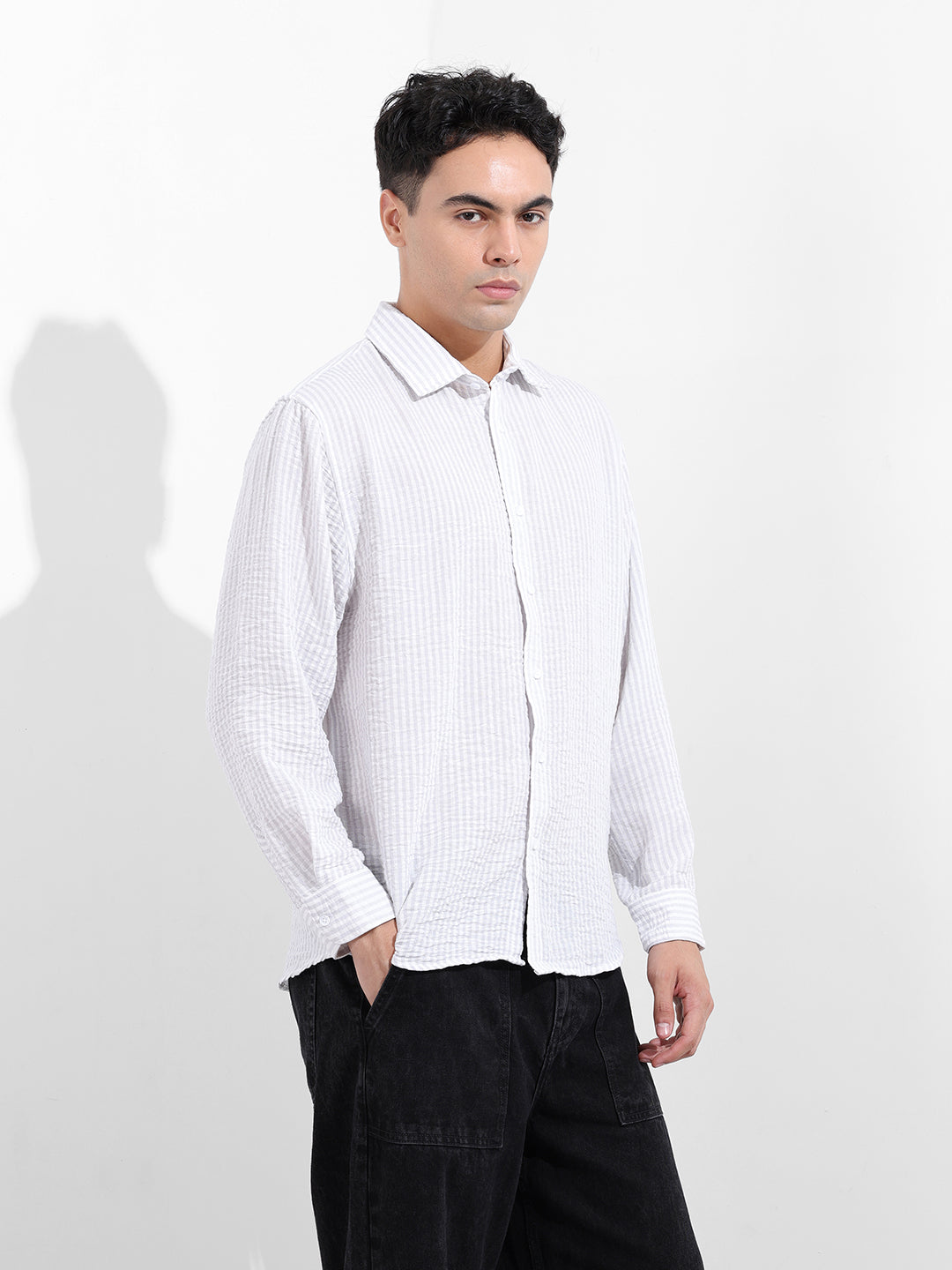Men's Purple Relaxed Fit Striped Casual Shirt