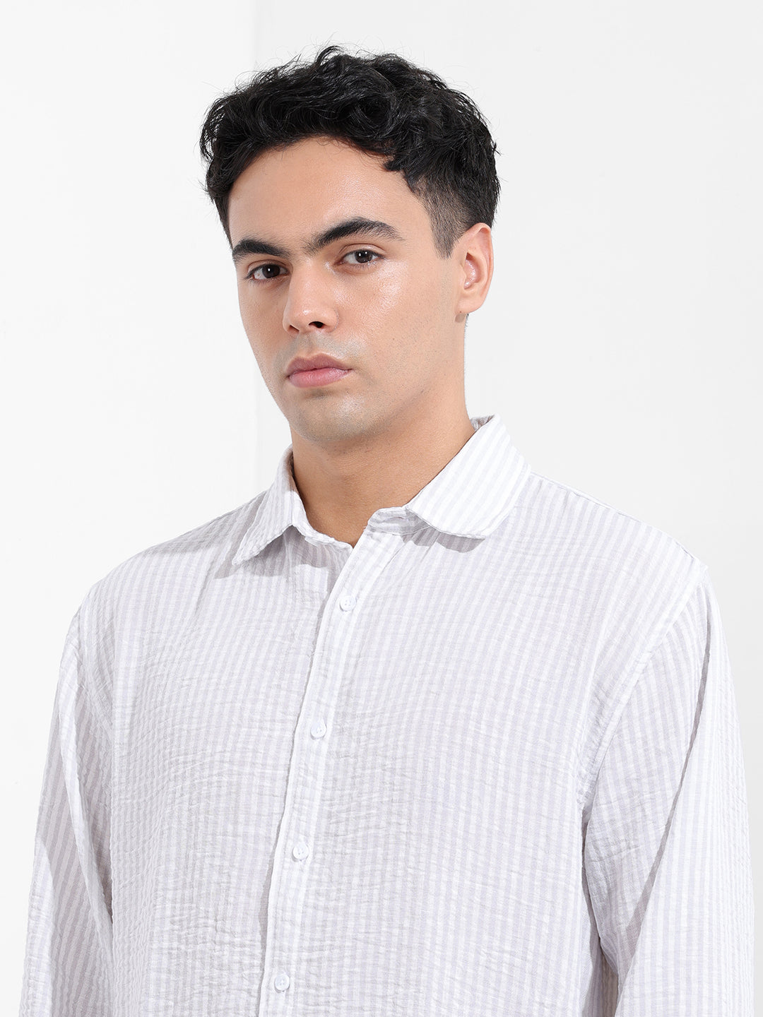 Men's Purple Relaxed Fit Striped Casual Shirt