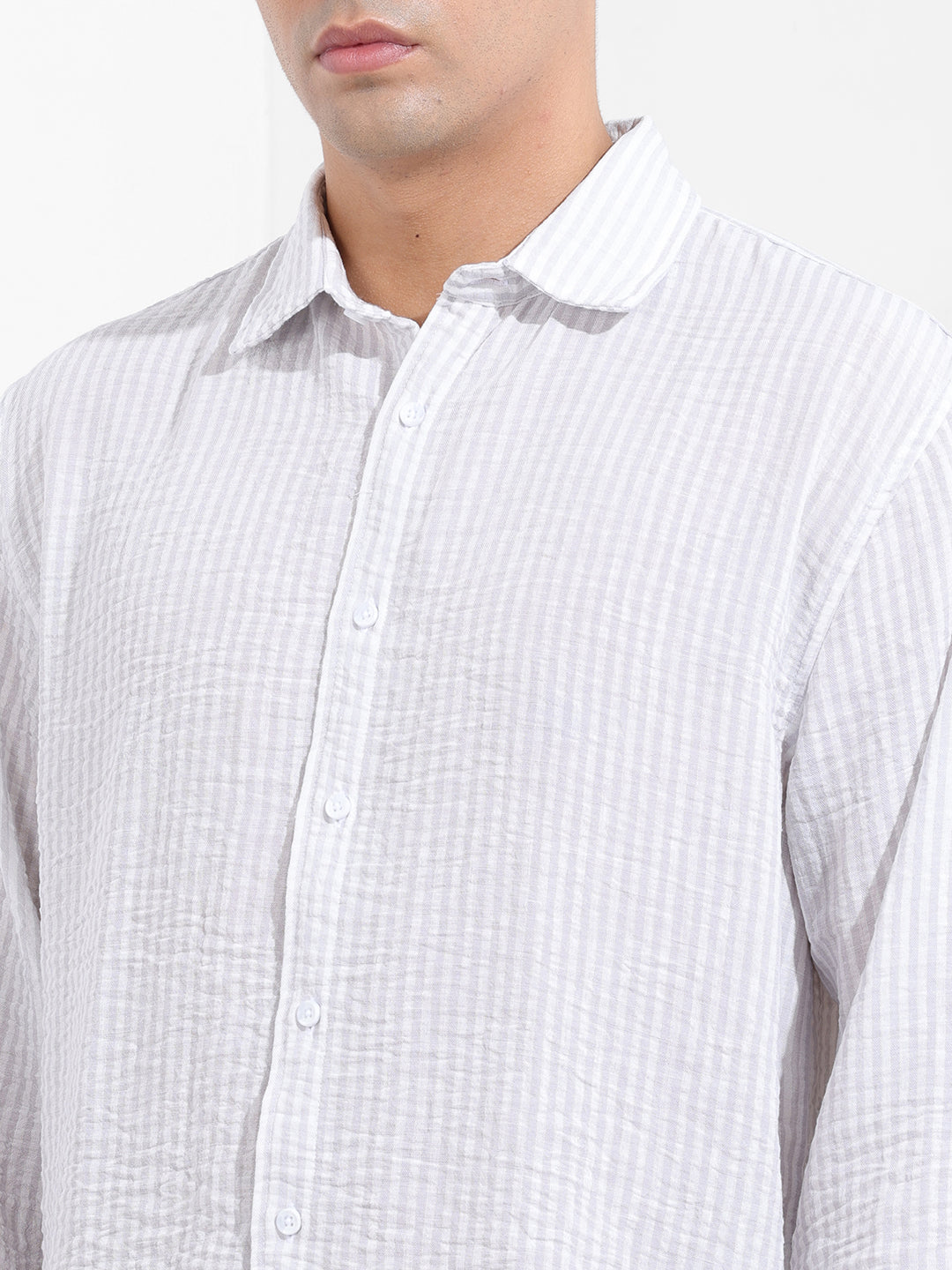 Men's Purple Relaxed Fit Striped Casual Shirt