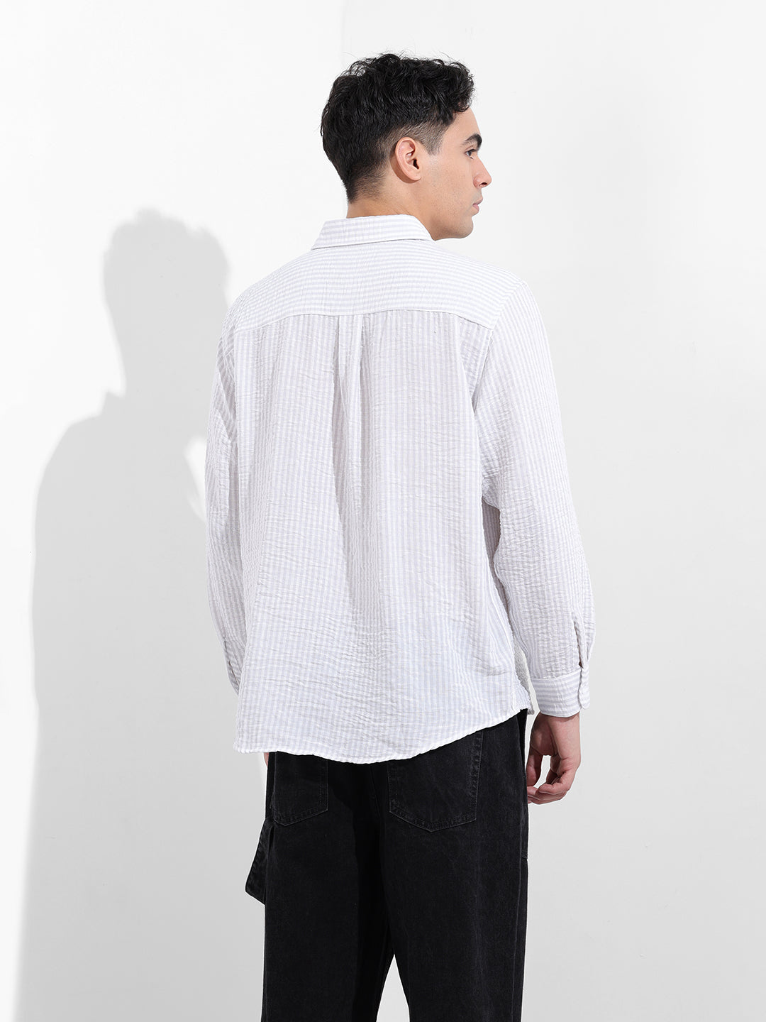Men's Purple Relaxed Fit Striped Casual Shirt