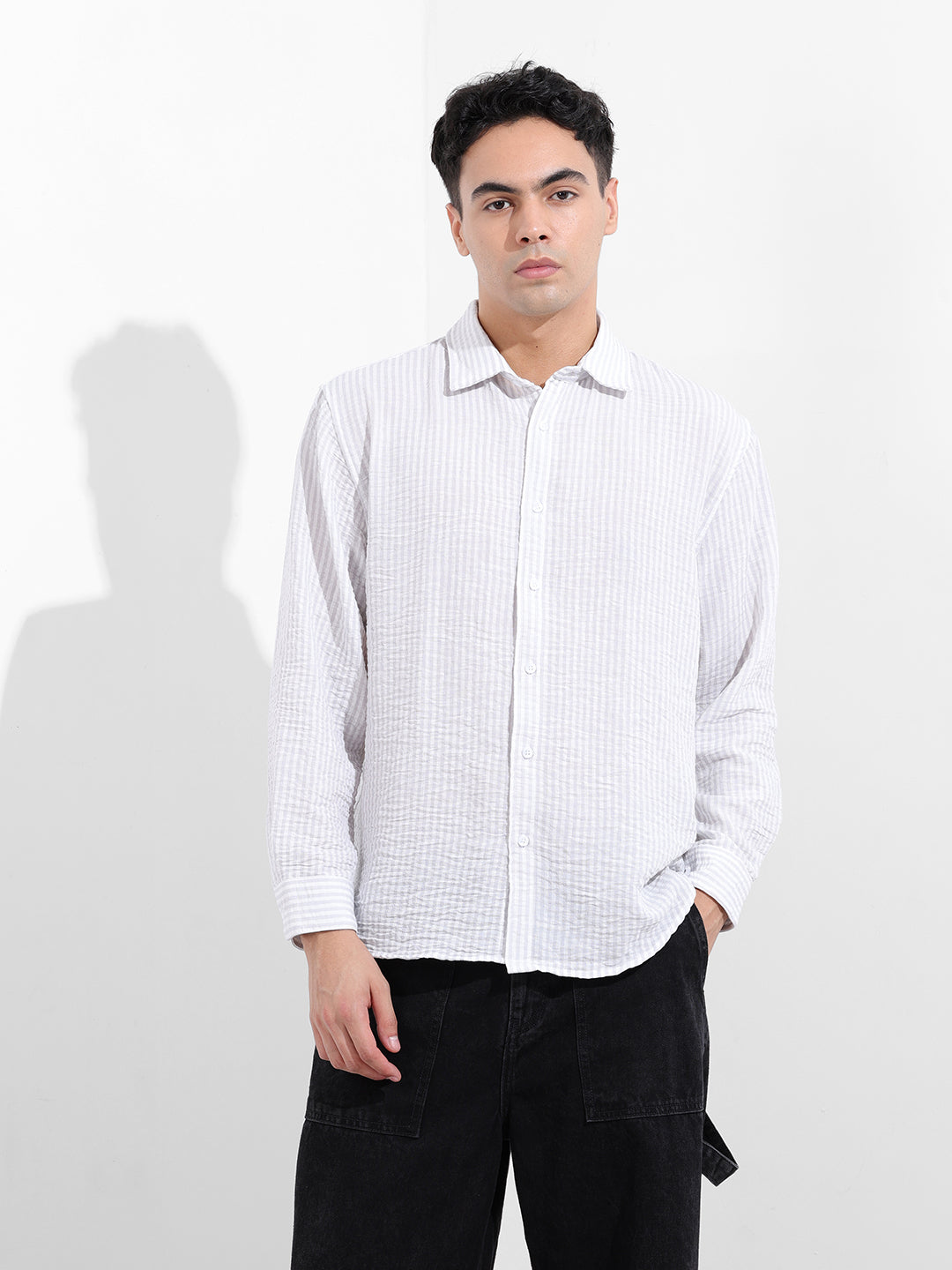 Men's Purple Relaxed Fit Striped Casual Shirt