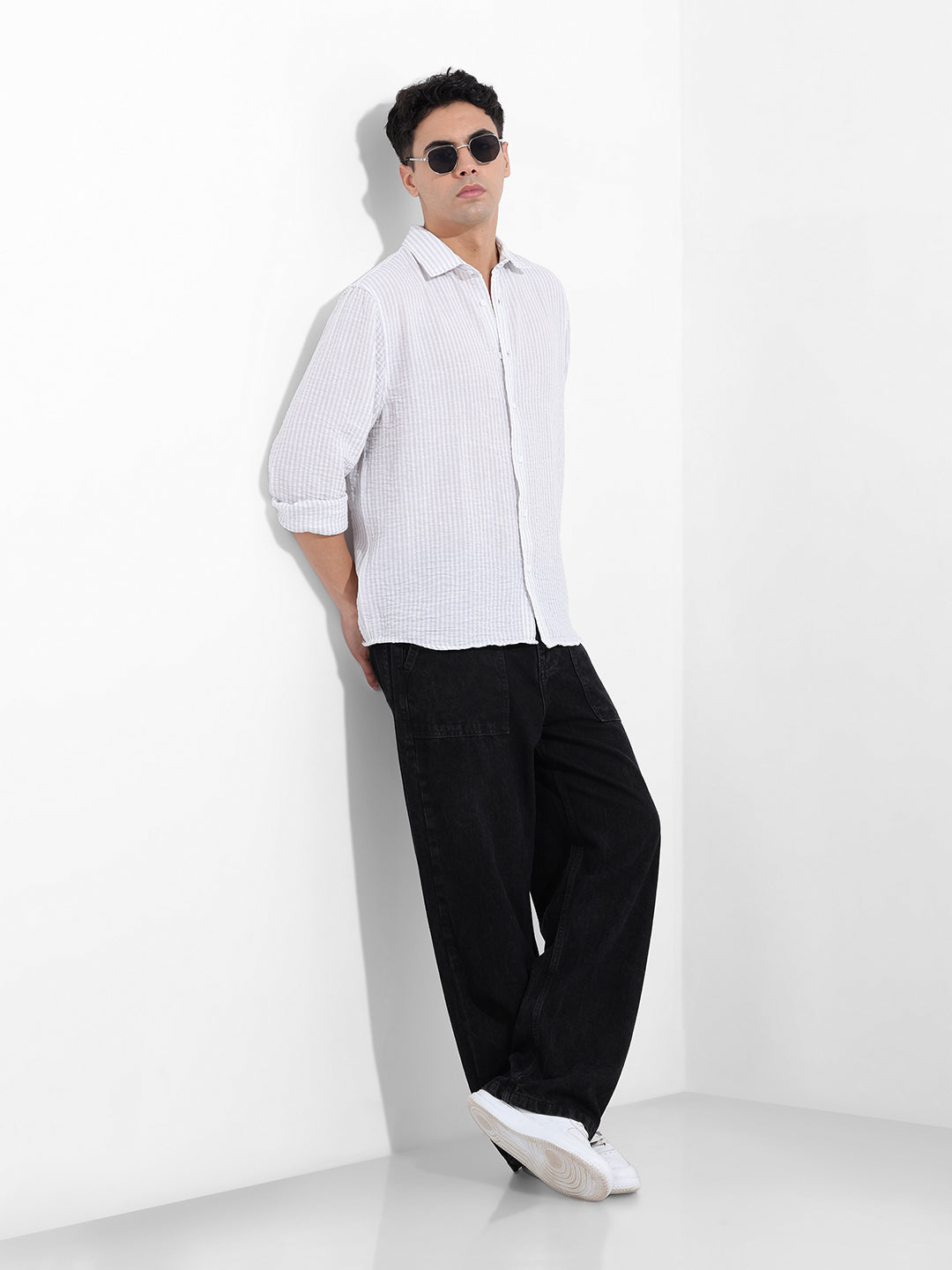 Men's Purple Relaxed Fit Striped Casual Shirt