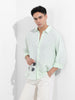 Men's Mint Blue Relaxed Fit Striped Casual Shirt