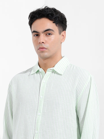 Men's Mint Blue Relaxed Fit Striped Casual Shirt