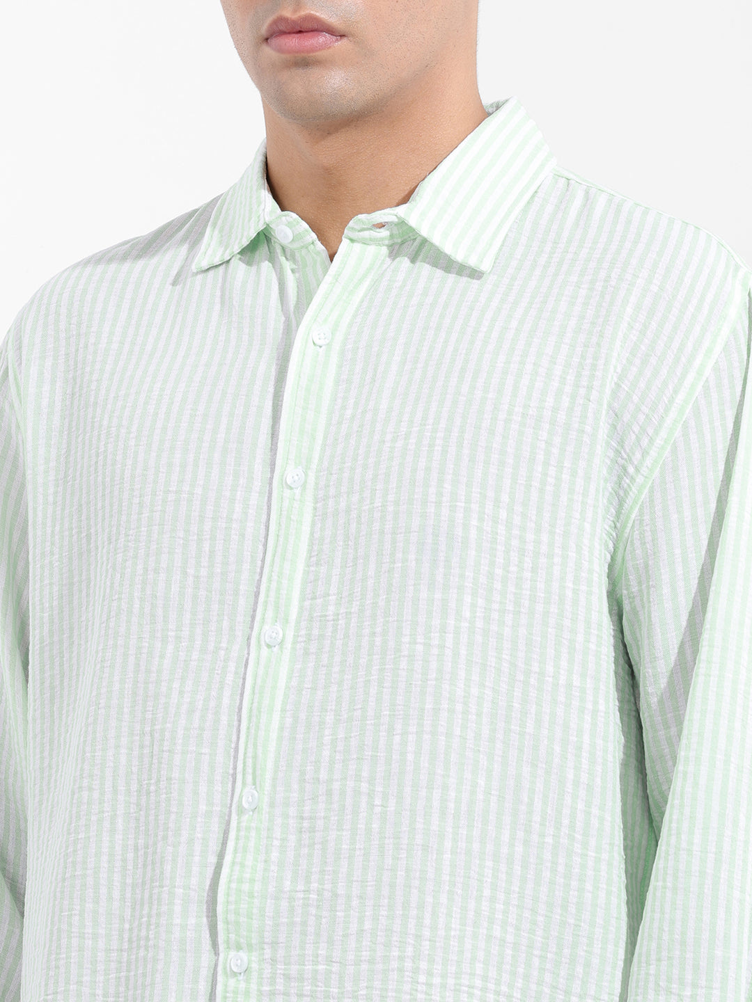 Men's Mint Blue Relaxed Fit Striped Casual Shirt
