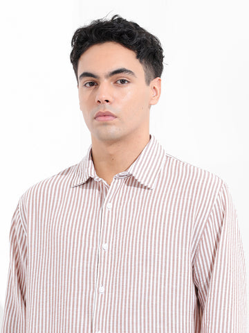 Men's Brown Relaxed Fit Striped Casual Shirt