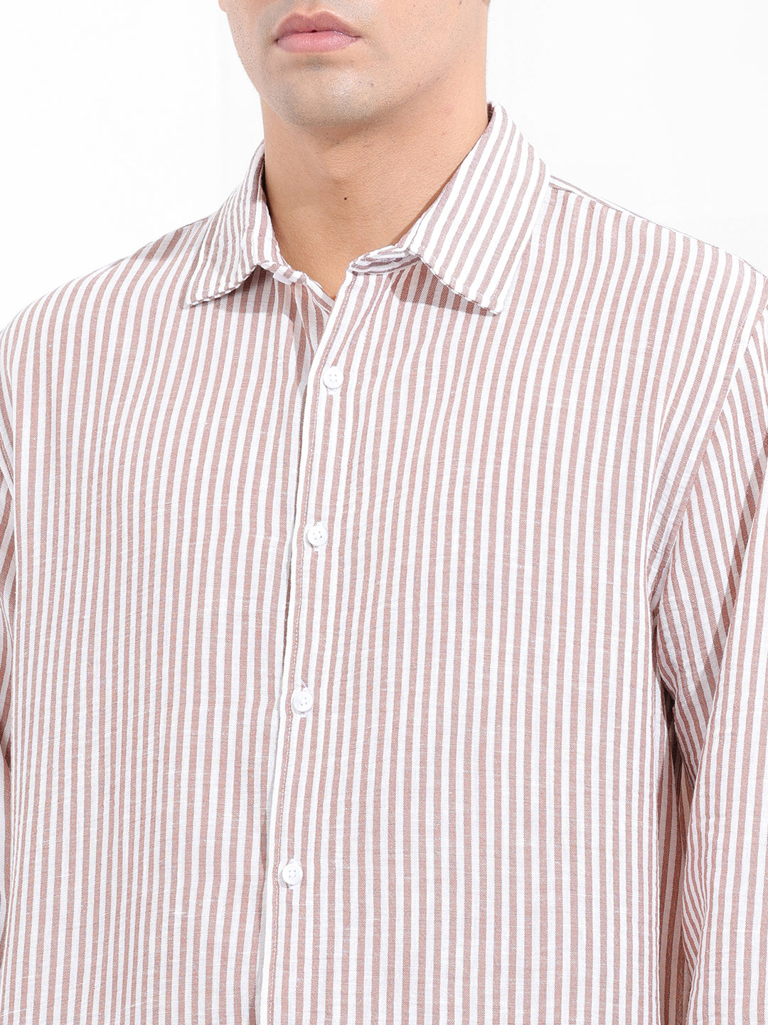 Men's Brown Relaxed Fit Striped Casual Shirt