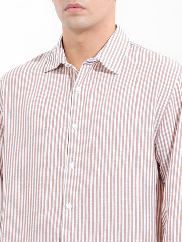 Men's Brown Relaxed Fit Striped Casual Shirt