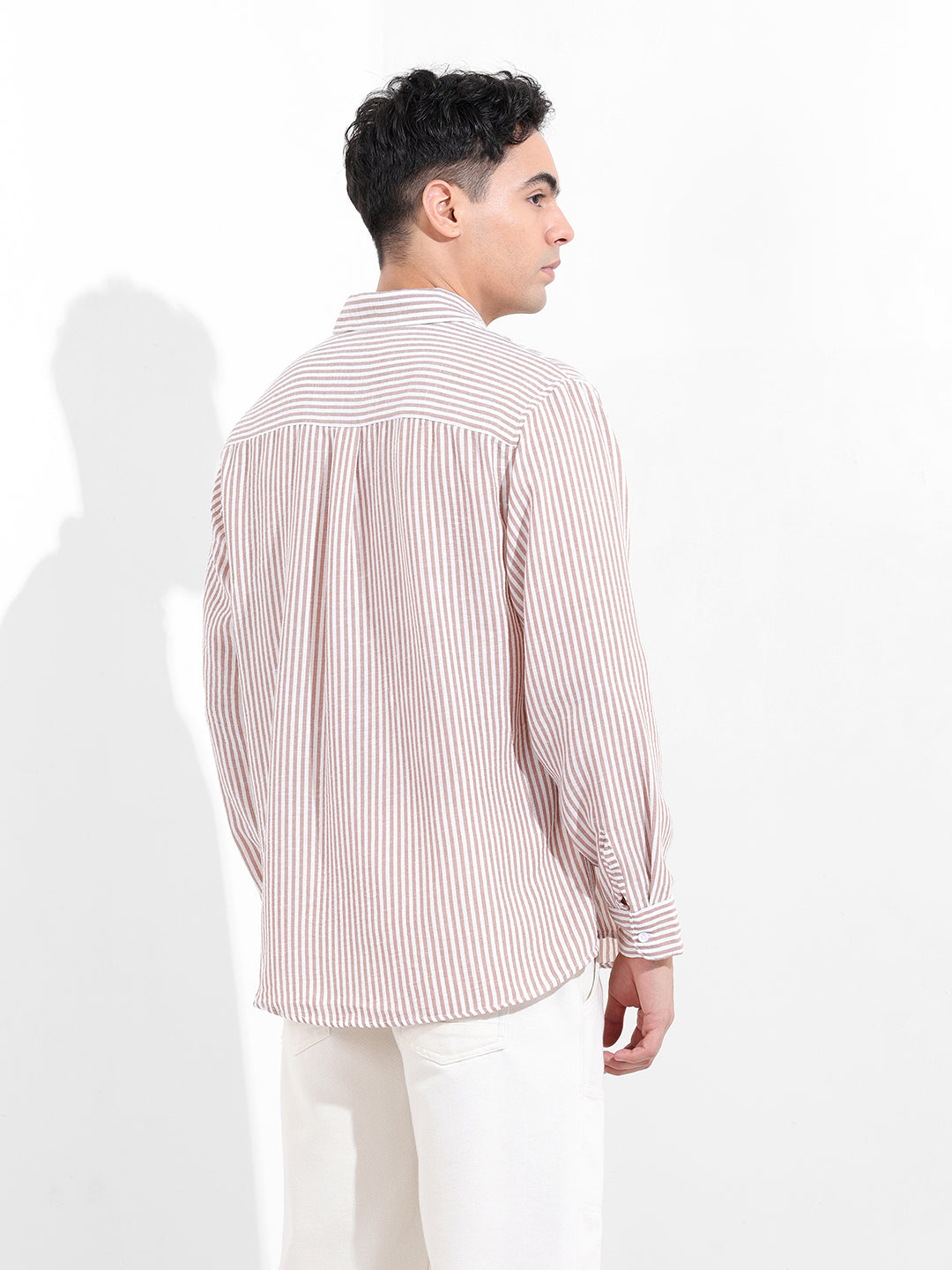 Men's Brown Relaxed Fit Striped Casual Shirt