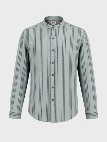 Men's Green Relaxed Fit Vertical Stripes Resort Wear Shirt