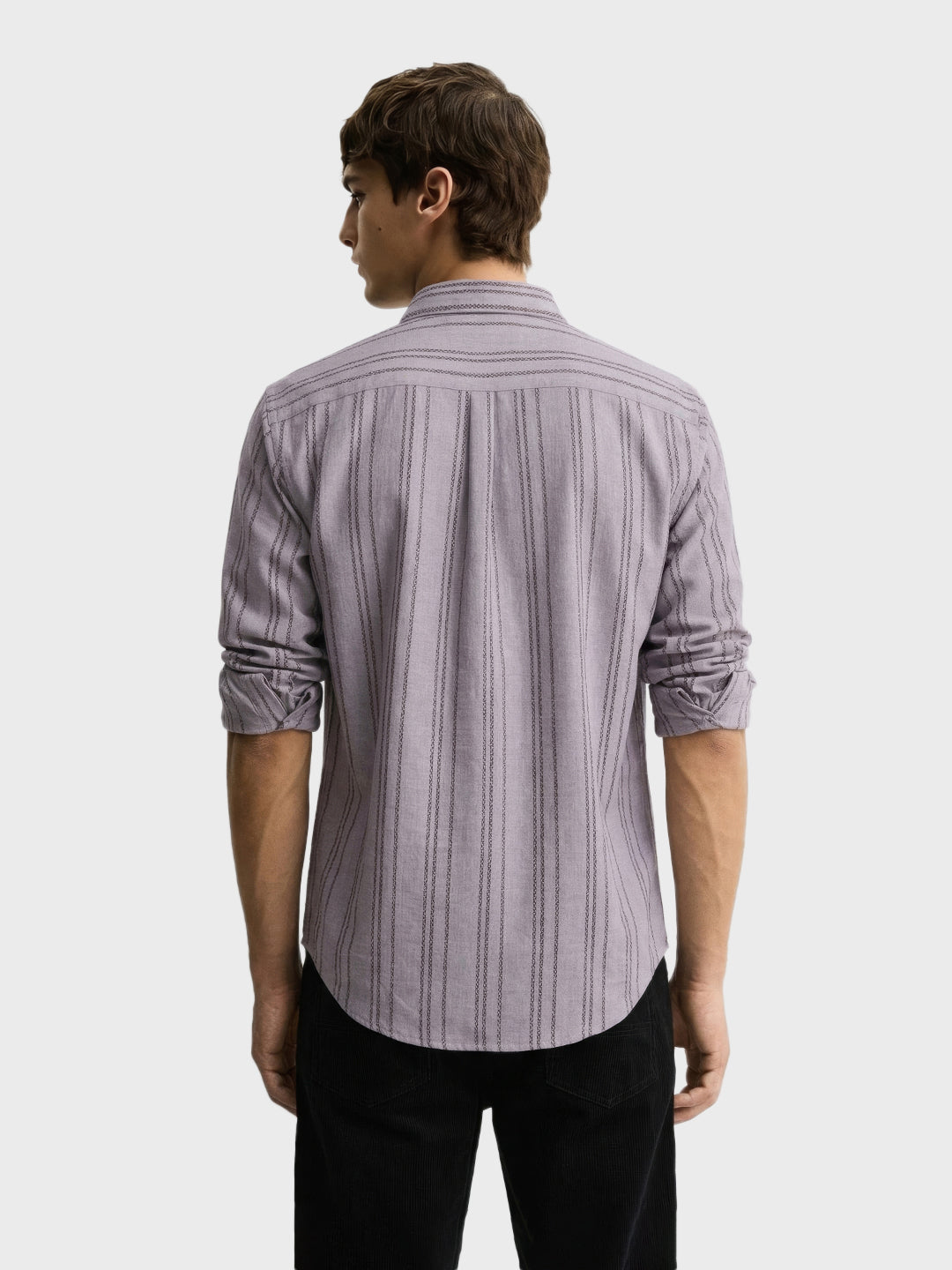 Men's Purple Relaxed Fit Vertical Stripes Resort Wear Shirt