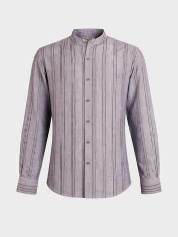 Men's Purple Relaxed Fit Vertical Stripes Resort Wear Shirt