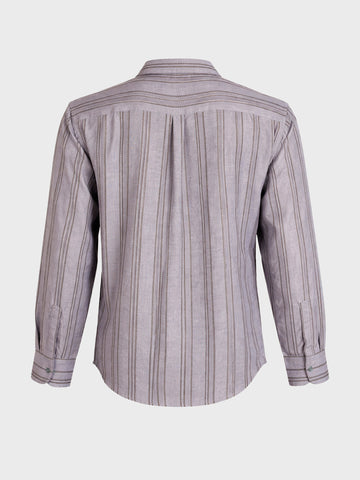 Men's Purple Relaxed Fit Vertical Stripes Resort Wear Shirt