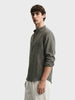 Men's Green Relaxed Fit Vertical Stripes Resort Wear Shirt