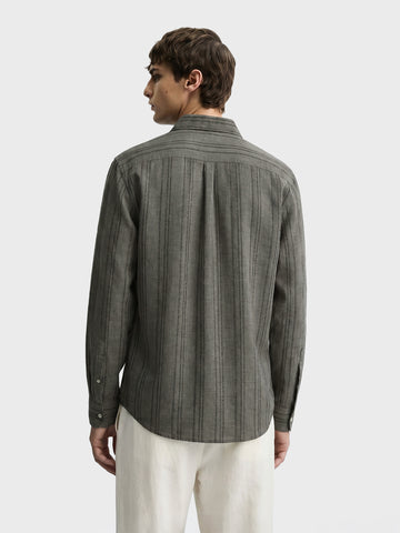 Men's Green Relaxed Fit Vertical Stripes Resort Wear Shirt