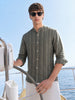 Men's Green Relaxed Fit Vertical Stripes Resort Wear Shirt