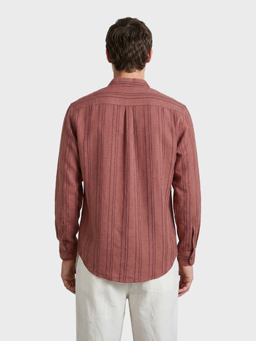 Men's Red Relaxed Fit Vertical Stripes Resort Wear Shirt