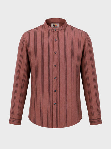 Men's Red Relaxed Fit Vertical Stripes Resort Wear Shirt