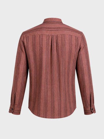 Men's Red Relaxed Fit Vertical Stripes Resort Wear Shirt