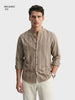 Men's Olive Relaxed Fit Vertical Stripes Resort Wear Shirt
