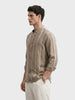 Men's Olive Relaxed Fit Vertical Stripes Resort Wear Shirt