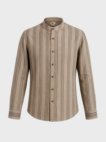 Men's Olive Relaxed Fit Vertical Stripes Resort Wear Shirt