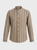 Men's Olive Relaxed Fit Vertical Stripes Resort Wear Shirt