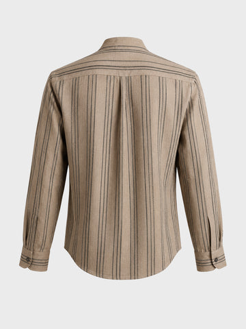 Men's Olive Relaxed Fit Vertical Stripes Resort Wear Shirt