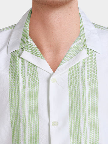 Men's Green Relaxed Fit Striped Resort Wear Shirt