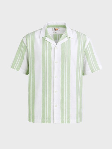 Men's Green Relaxed Fit Striped Resort Wear Shirt