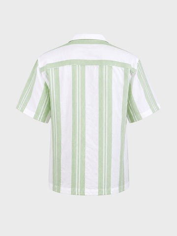 Men's Green Relaxed Fit Striped Resort Wear Shirt