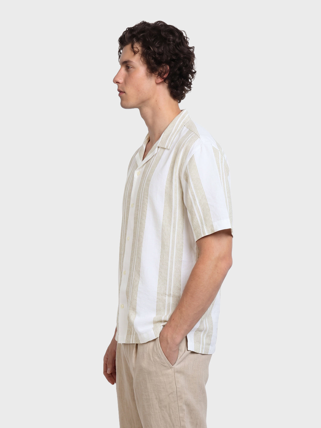 Men's Green Relaxed Fit Striped Resort Wear Shirt