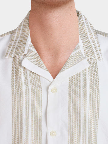 Men's Green Relaxed Fit Striped Resort Wear Shirt