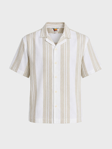 Men's Green Relaxed Fit Striped Resort Wear Shirt