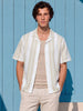Men's Green Relaxed Fit Striped Resort Wear Shirt