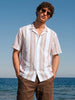 Men's Peach Boxy Fit Striped Resort Wear Shirt