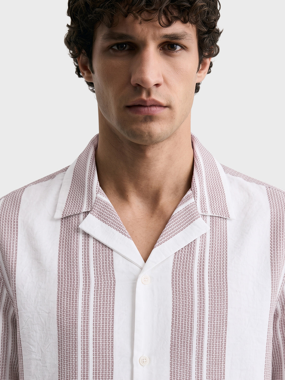 Men's Peach Boxy Fit Striped Resort Wear Shirt