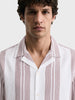 Men's Peach Boxy Fit Striped Resort Wear Shirt