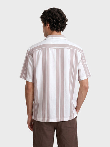 Men's Peach Boxy Fit Striped Resort Wear Shirt